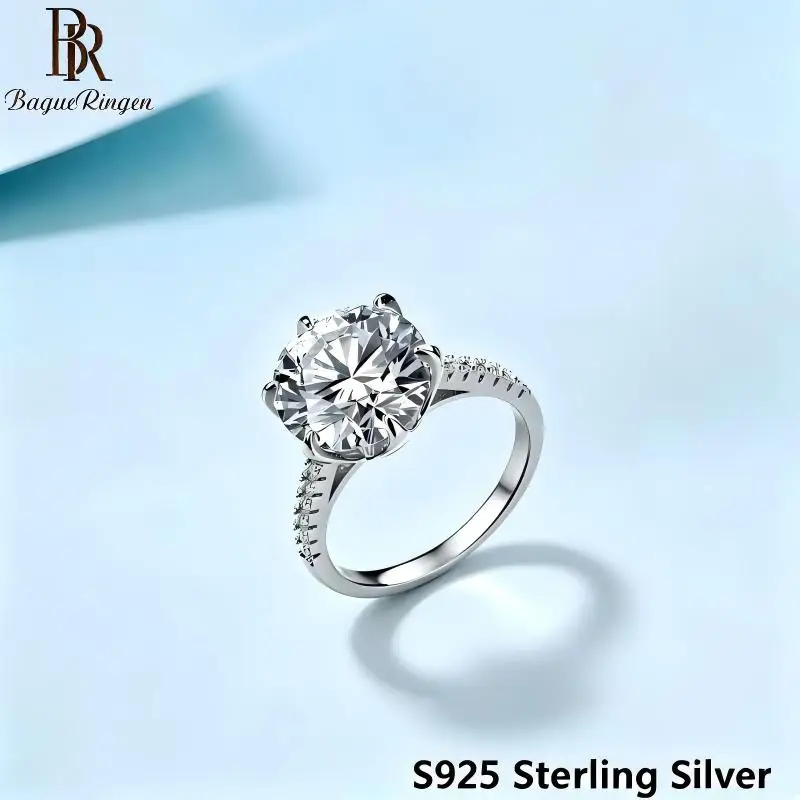 BR S925 Silver Ring  Classic 6-Prong Setting  5CT Moissanite Ring for Women  Wedding Band D VVS1 Exquisite Moissanite Jewelry