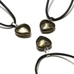 Heart Shape Natural Pyrite Stone Pendant Necklace Healing Good Luck Amulet Crystal Mini Charms Jewelry with String 20mm