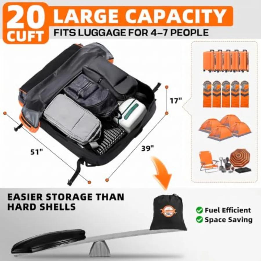 Aerodynamic Rooftop Cargo Carrier Bag for SUVs and Cars, Heavy-Duty PVC Material, Black, 20 Cubic Feet Waterproof with Quick-Re