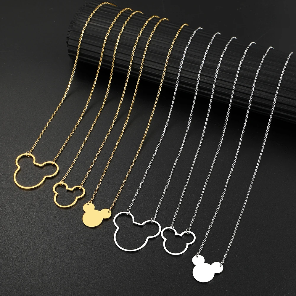 Stainless Steel Necklaces Cute Cartoon Mouse Pendants Chains Choker Fashion Necklace For Women Jewelry Party Childs Kids Gifts