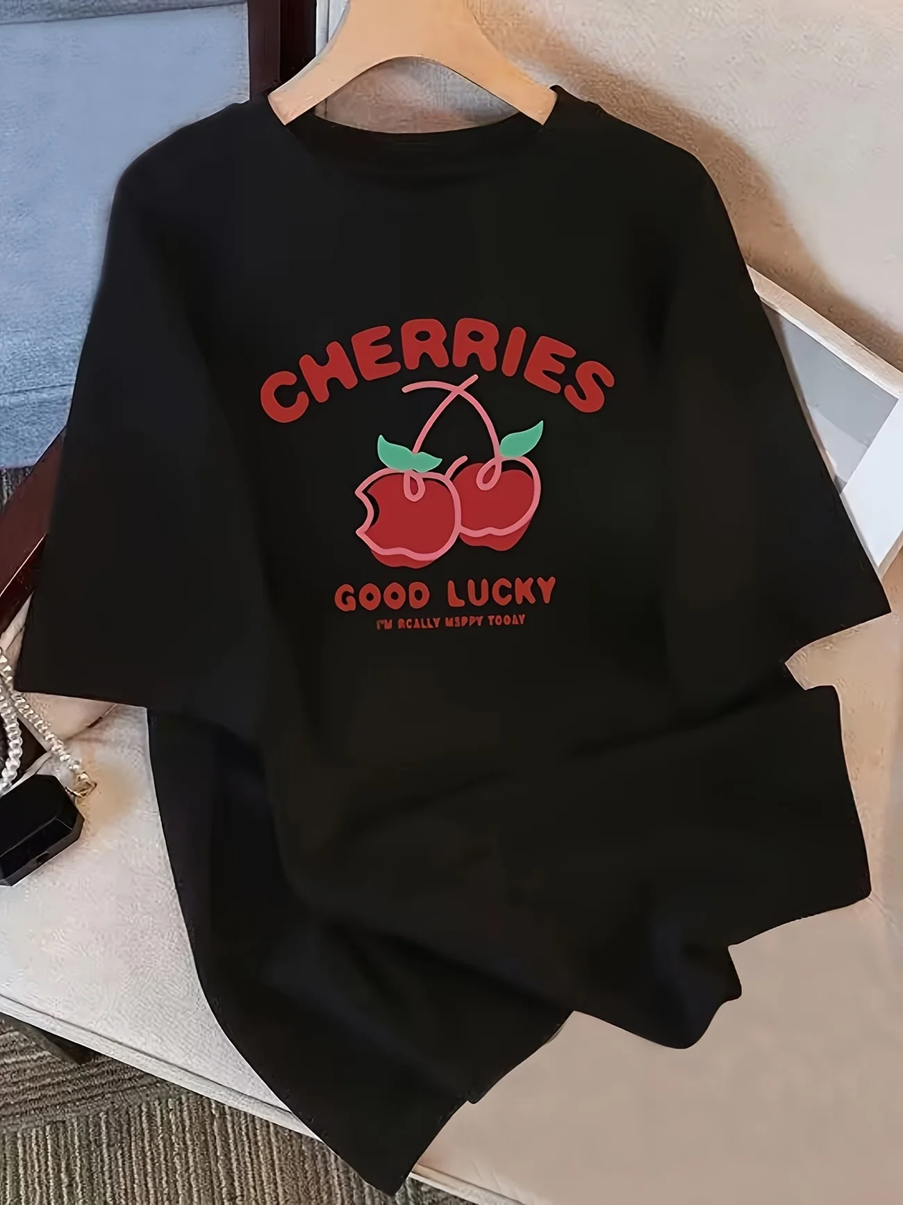 Aesthetic Cherry Printed T-Shirt Women Creative Graphic Tee Summer Casual Short Sleeve Top Harajuku Style K-Fashion Streetwear