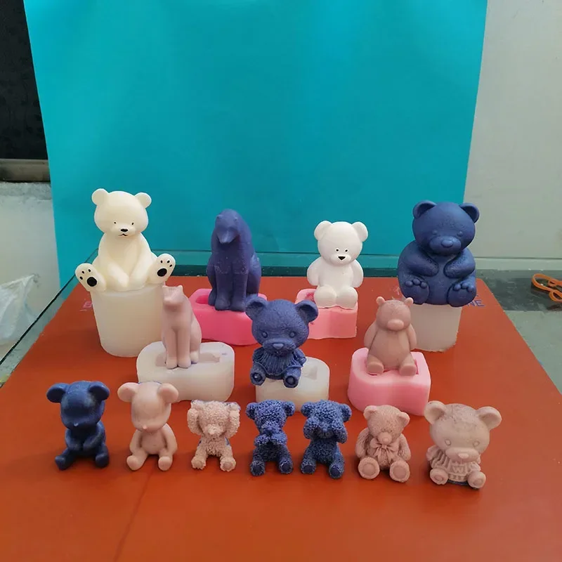 Korean Style Little Bear Mold Fat Pier Bear Candle Silicone Mold DIY Aromatherapy Gypsum Decoration Sitting Bear Mold 8302