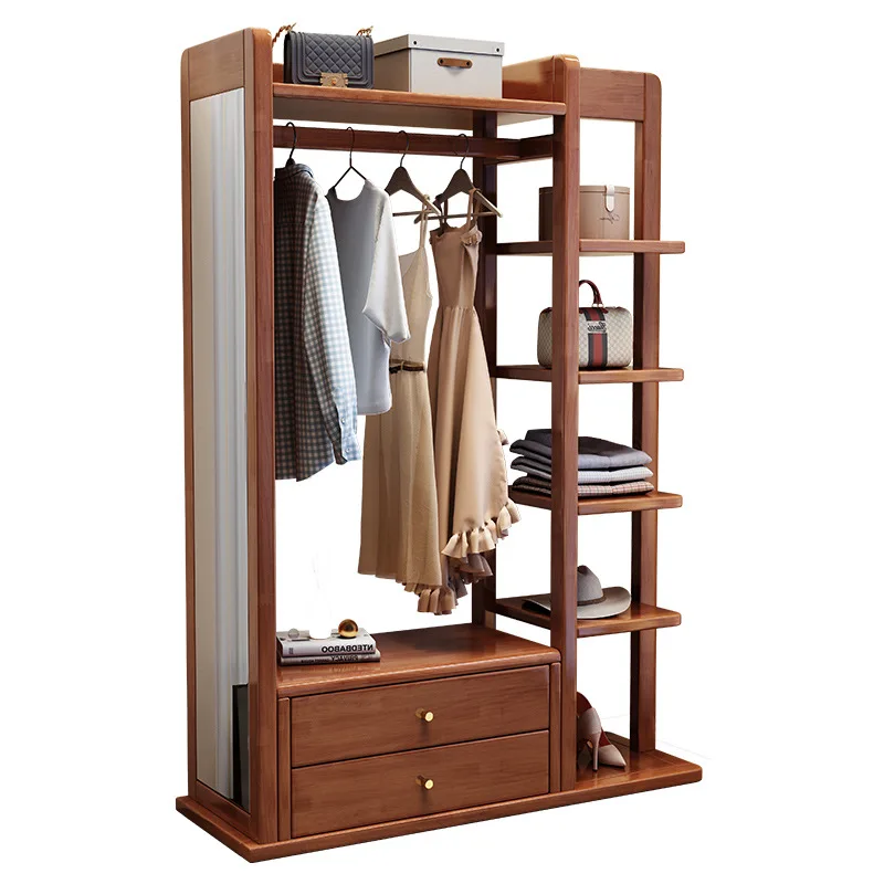 

Factory solid wood coat rack vertical multi-layer storage coat rack simple design with storage cabinet coat rack