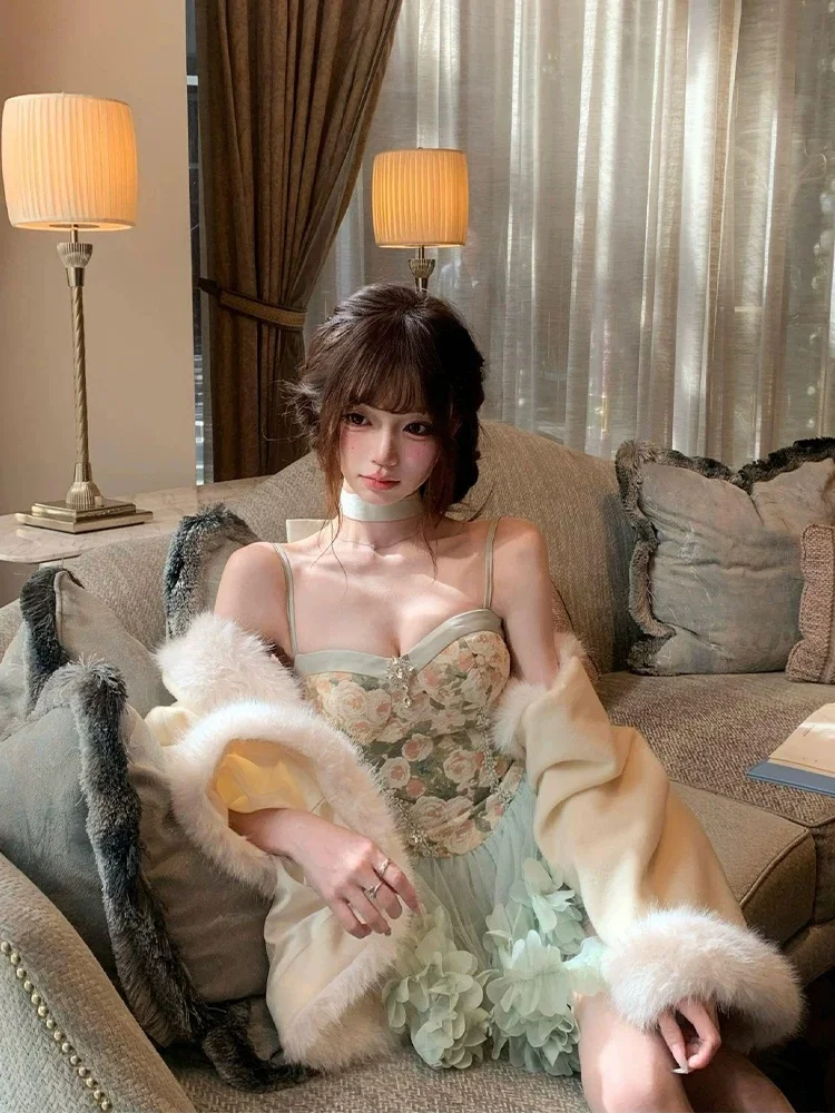 

XZY Sweet Floral Lace Puffy Skirt with Knot for Women French Sle High Waist ort Dr Polyester Fiber Casual Wear