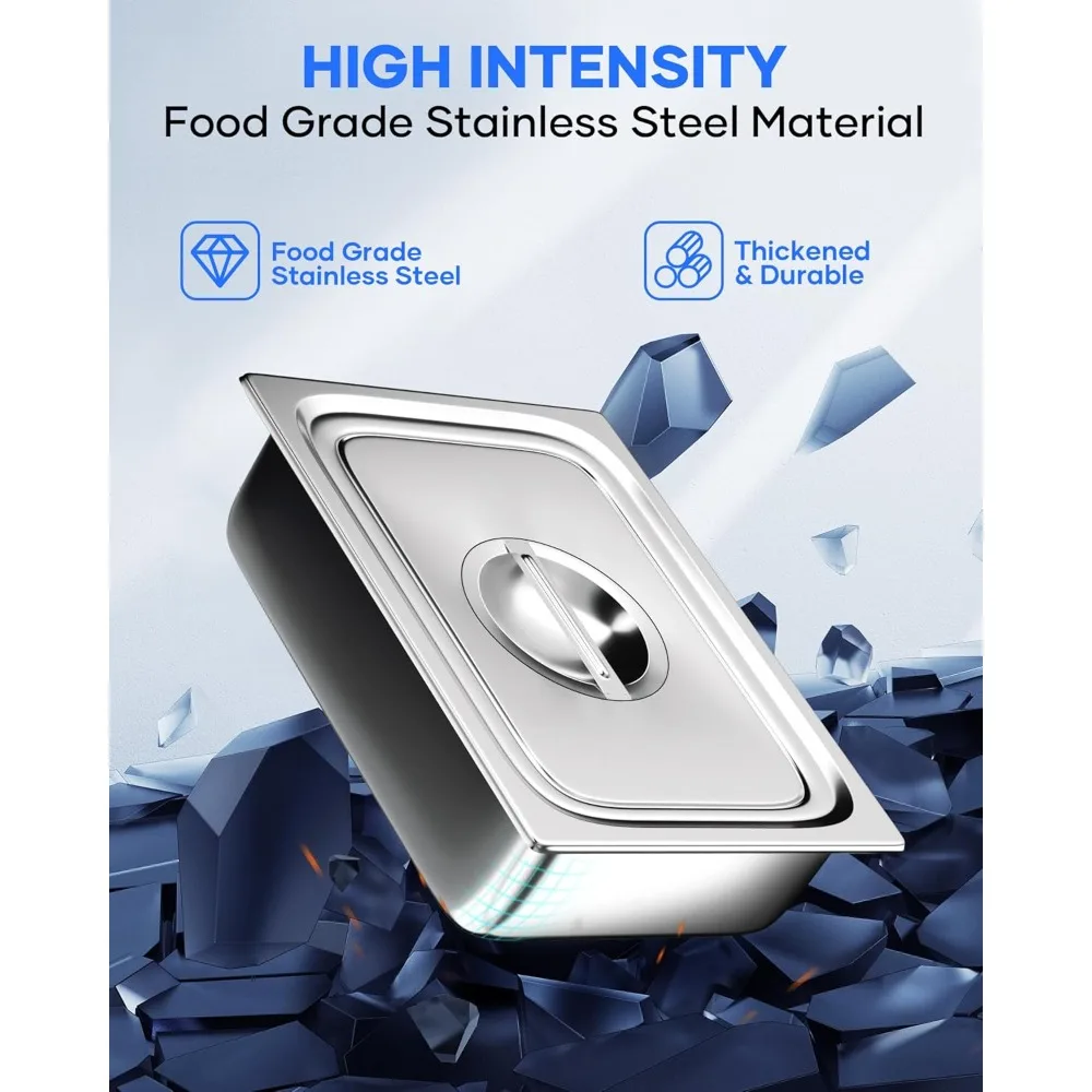 

Паровой стол, кастрюли для отелей с крышкой, 1/2 половины размера, глубина 4 дюйма, 3 упаковки, наборы металлических подносов из нержавеющей стали, контейнер для хранения продуктов