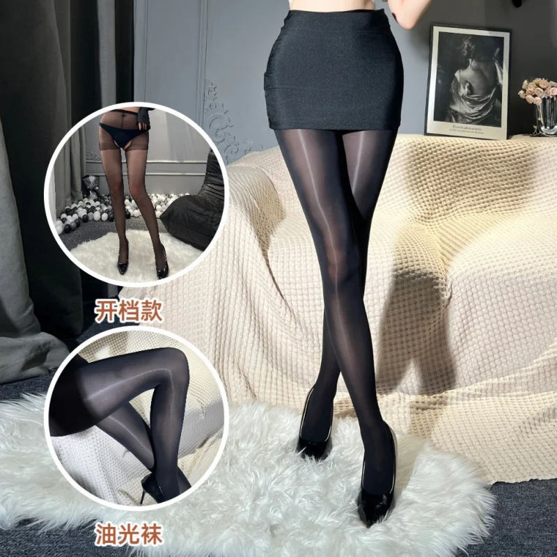 Sexy Thin Horse Oil Socks Silky Shiny Female Leggings Black Silk Black Opaque Tights Aurora Socks