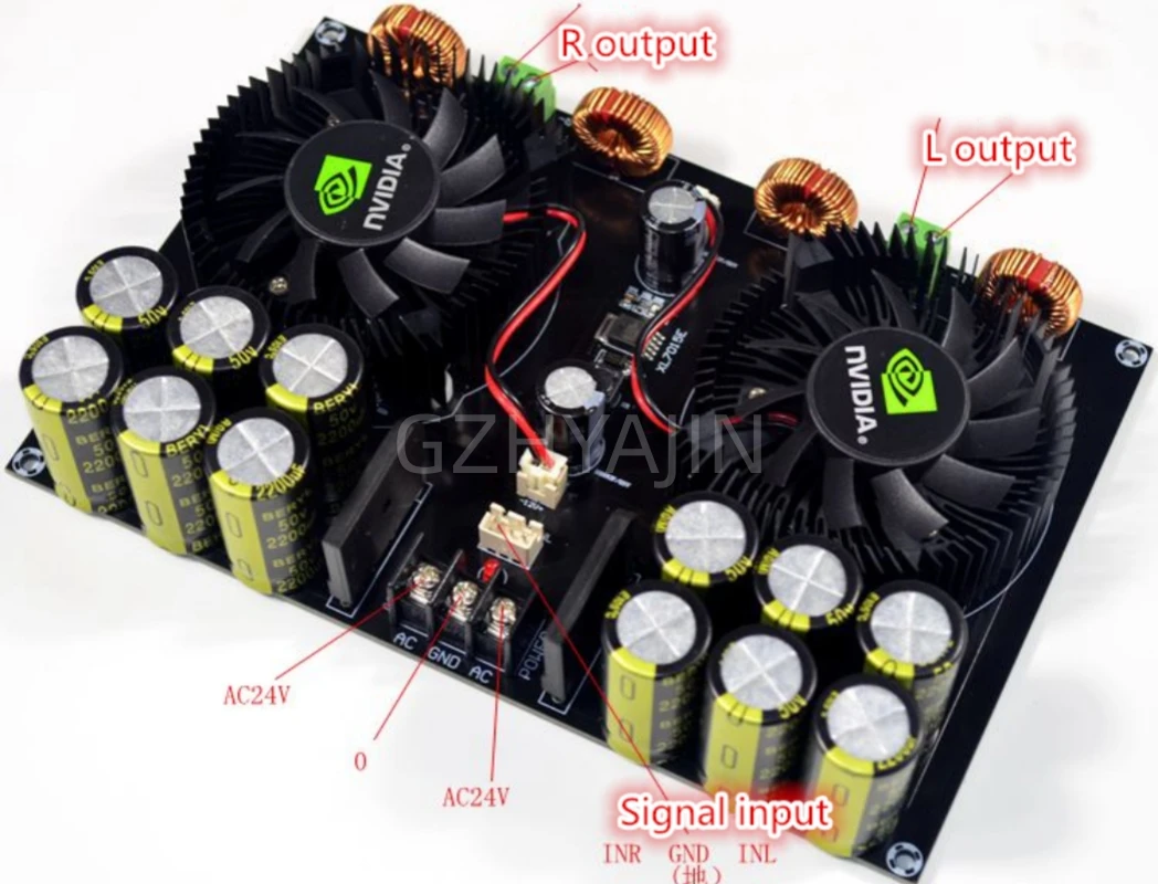 Latest TDA8954 420W + 420W 2.0 Class D Digital Power Amplifier Board (Fan Cooling) AC12.5V to AC26V Amplifier Board