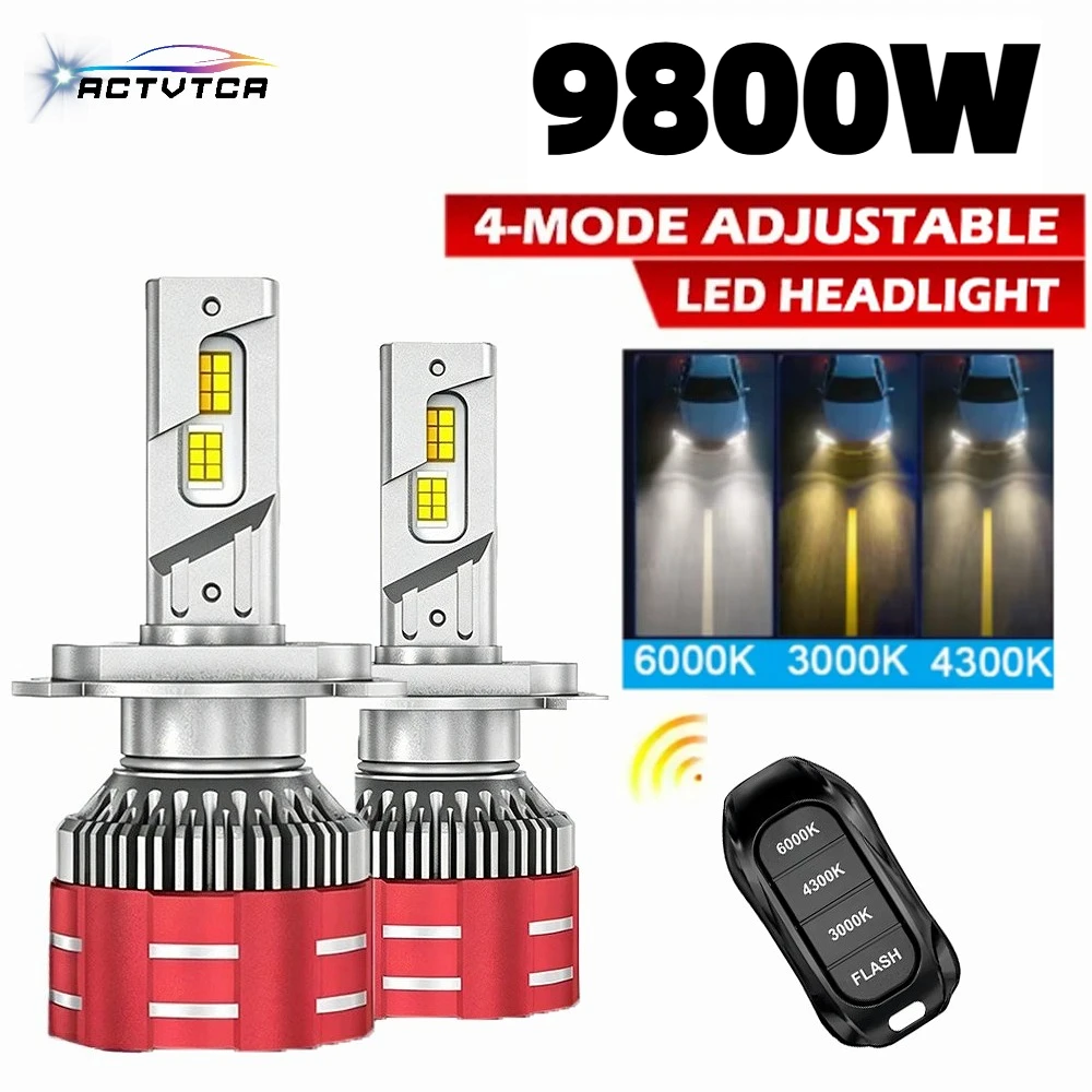 2pcs H4 LED Headlight CANBUS 16800000LM H11 9005 HB3 9006 9012 H7 LED Bulbs Three Color Remote Control 6000K 4300K 3000K For Car