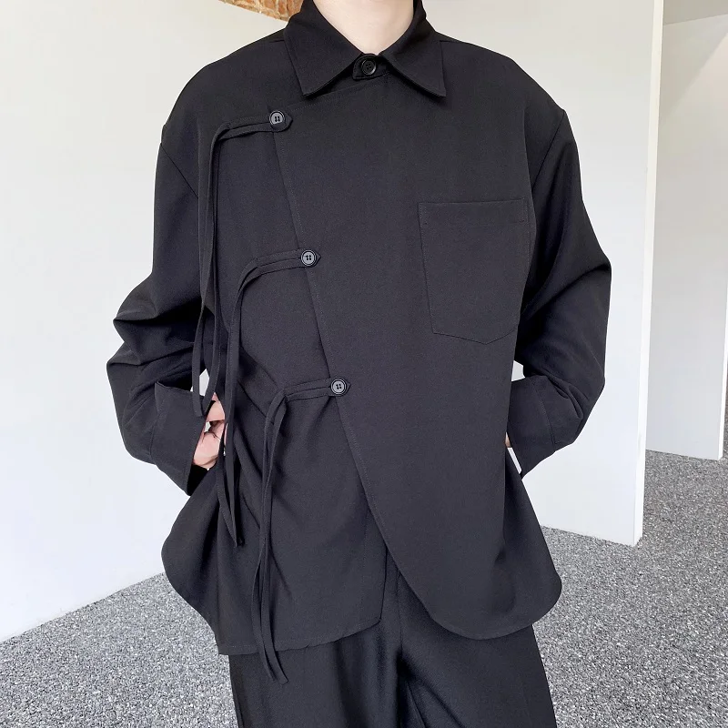 

New Chinese Sle Men's irt Samurai Sle k Retro Buttoned Collar Long Sve Loose Fit Youthful Faion Four Seasons
