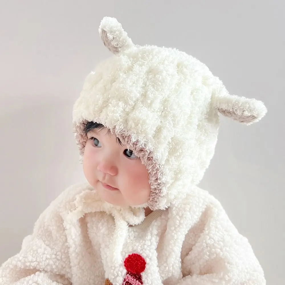 

Lamb Animal Hats Scarf Fashion Design Korean Style Children Fleece Hat Muffler Solid Color Hat with Scarf Ear Protector