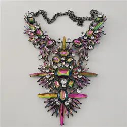 2024 New ZA Colorful AB Crystal Rhinestone Maxi Large Collar Necklace Women Indian Ethnic Vintage Statement Necklace Jewelry