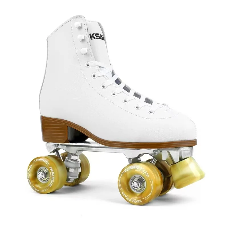 

Skating Rink Double-row Genuine Leather Roller Skates Shoes,Leather High-top Professional Four-wheel Aluminum Alloy Bracket