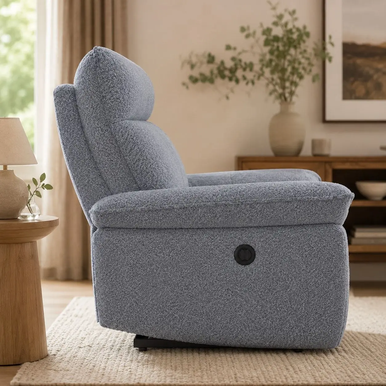 Power Recliner Chair, Modern Teddy Fabric Electric Reclining Sofa, Cream Beige Glider Rocker Armchair with Overstuffed Headrest