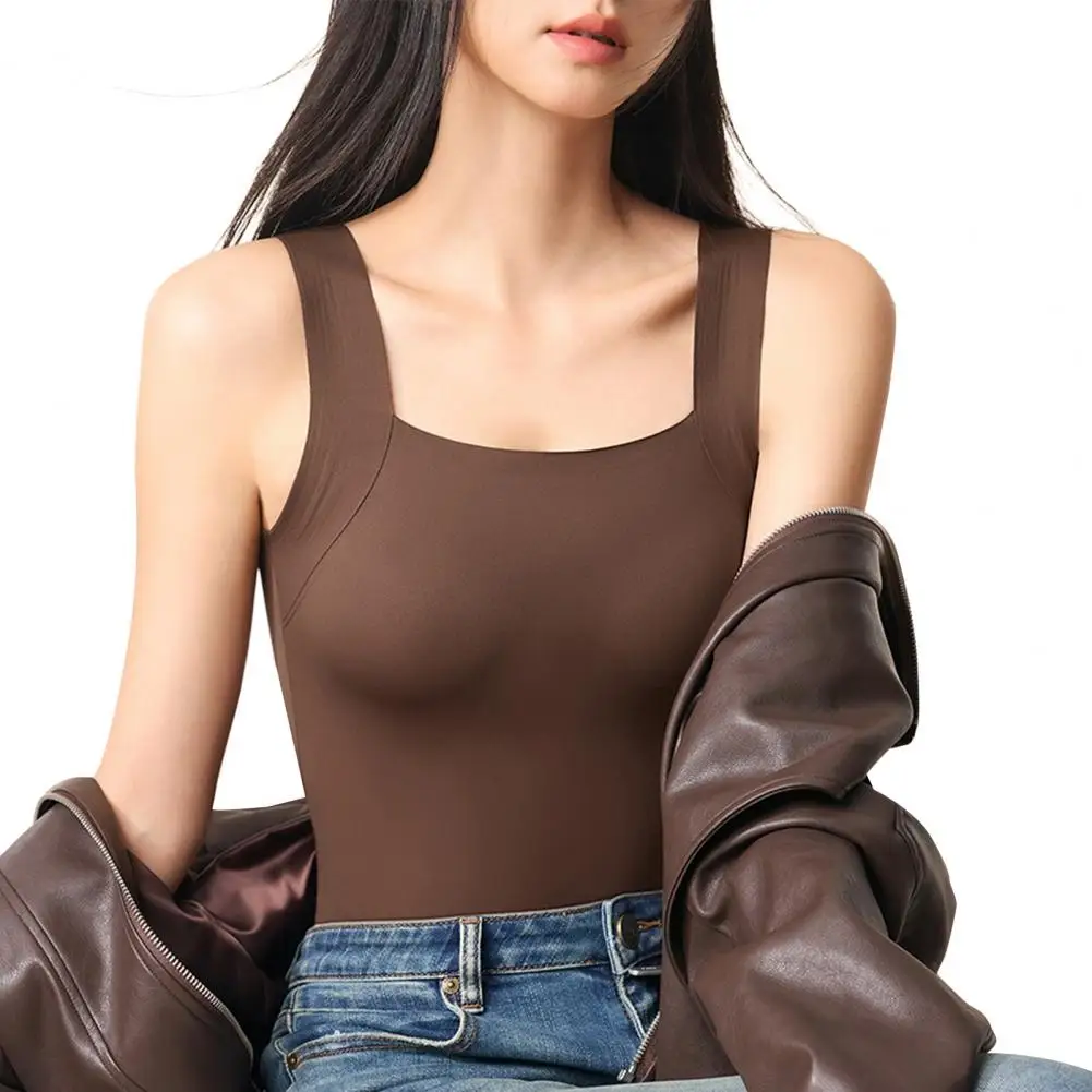 U-Neck Sleeveless Built-In Bra Top, Women Super Soft Stretch Fabric Wireless Padding Comfort Bra Layering