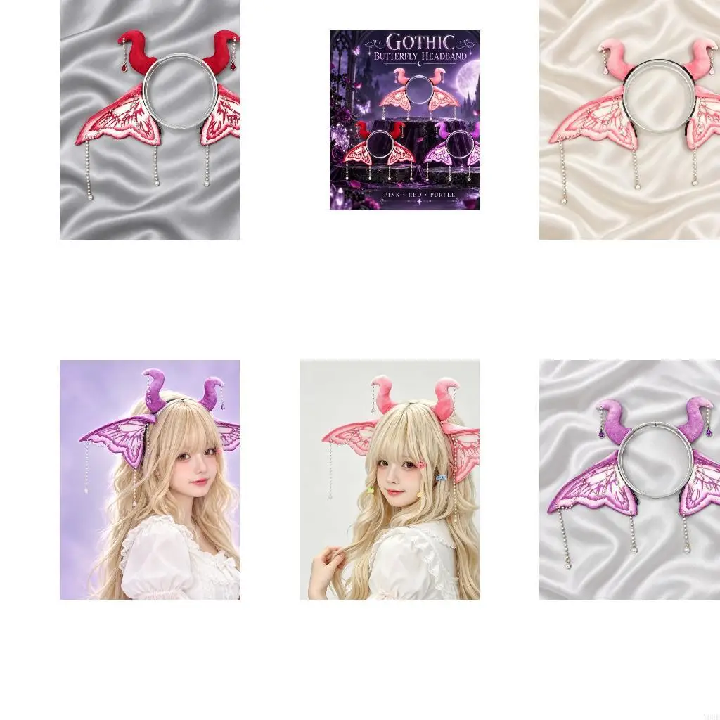 Butterfly Wing Hair Accessory Hairband Integrated Headband Construction for Curly Hair, Straight Hair, and Cosplay Y08E