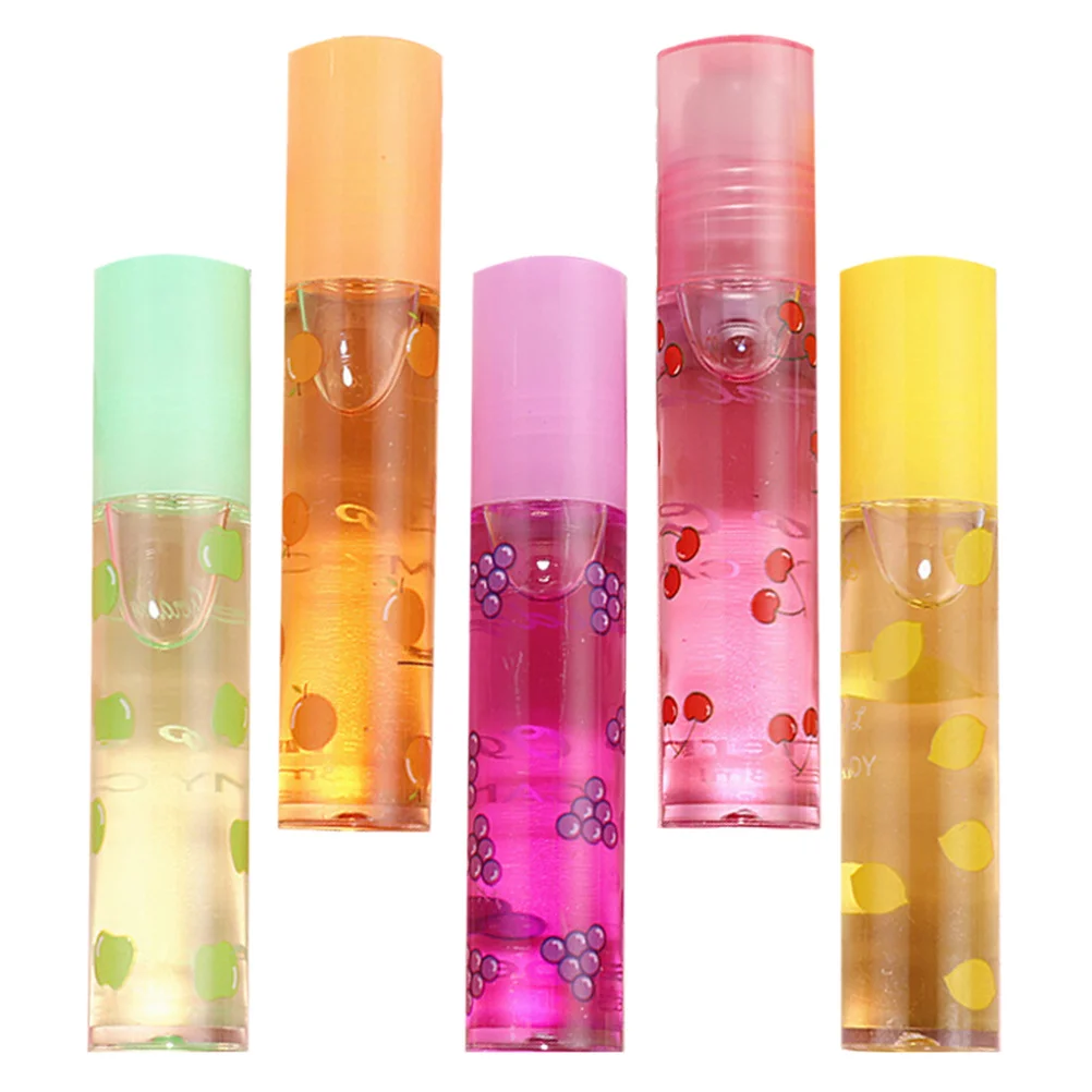 

5Pcs Moisturizing Lip Pomade Transparent Fruit-Flavored Lip Gloss Portable Lightweight Non-Sticky Formula Hydrates and Protects