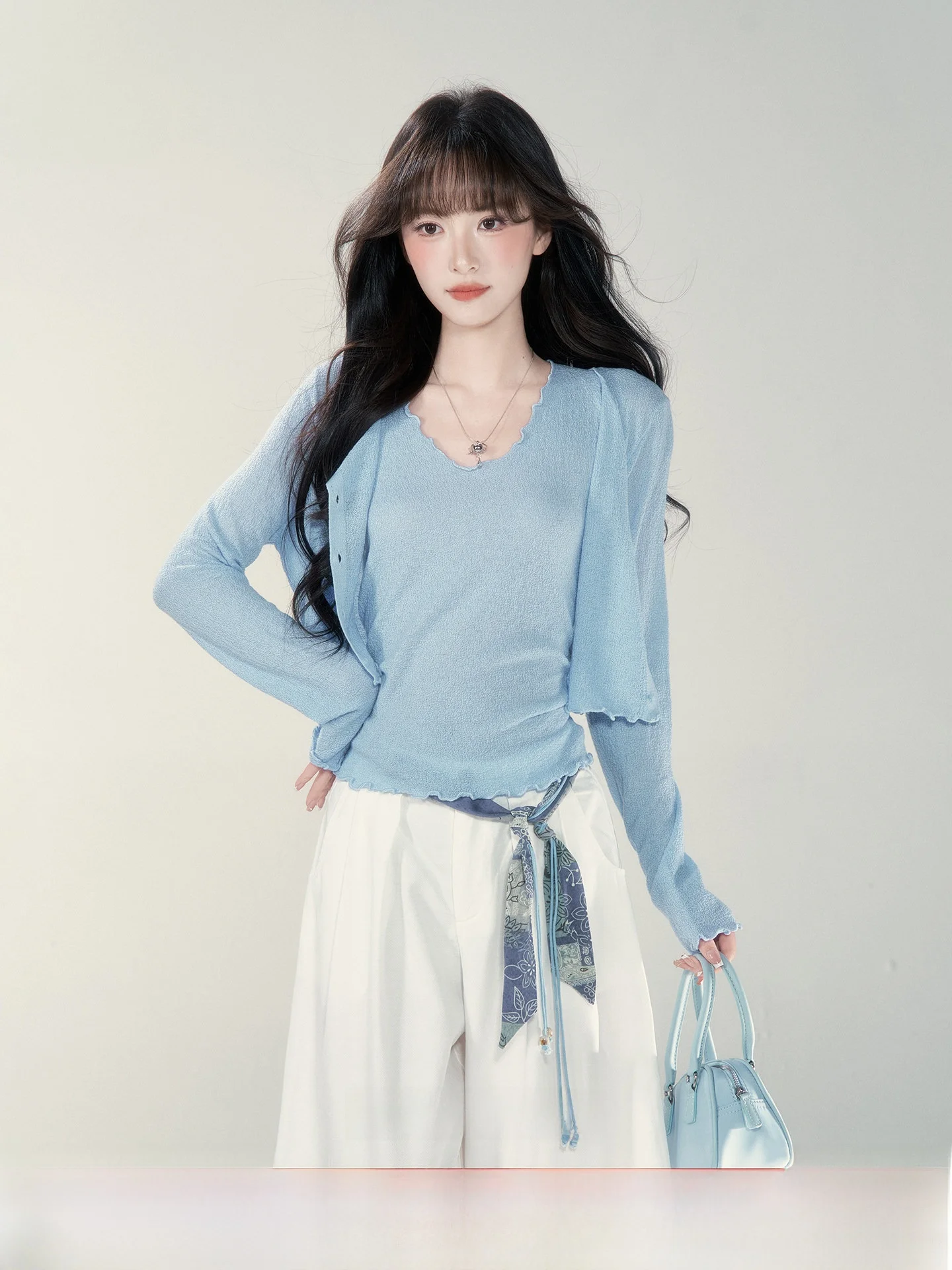 

Korean Sle Women's Knitted Wool Sweater Spring 2026 Faion Classy Top Long Sve Regular Fit Pure Color Two-Piece Set