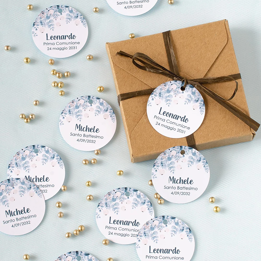 Custom Wedding Tags Labels Round With Hole Candy Favors Tags Personalized Birthday Gift Box Tags Your Logo 100Pcs - view 3