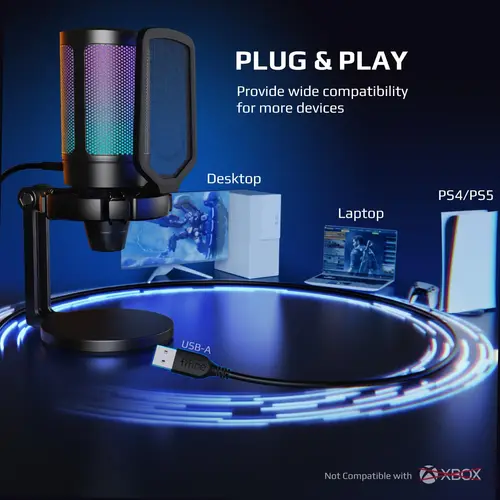 Imagen 2 del producto Micrófono para Juegos FIFINE AmpliGame con Soporte Antivibraciones, Perilla de Ganancia, Silenciador Táctil, Micrófono de Condensador para Streaming y Podcast para PC, Switch, PS5-A6NEO