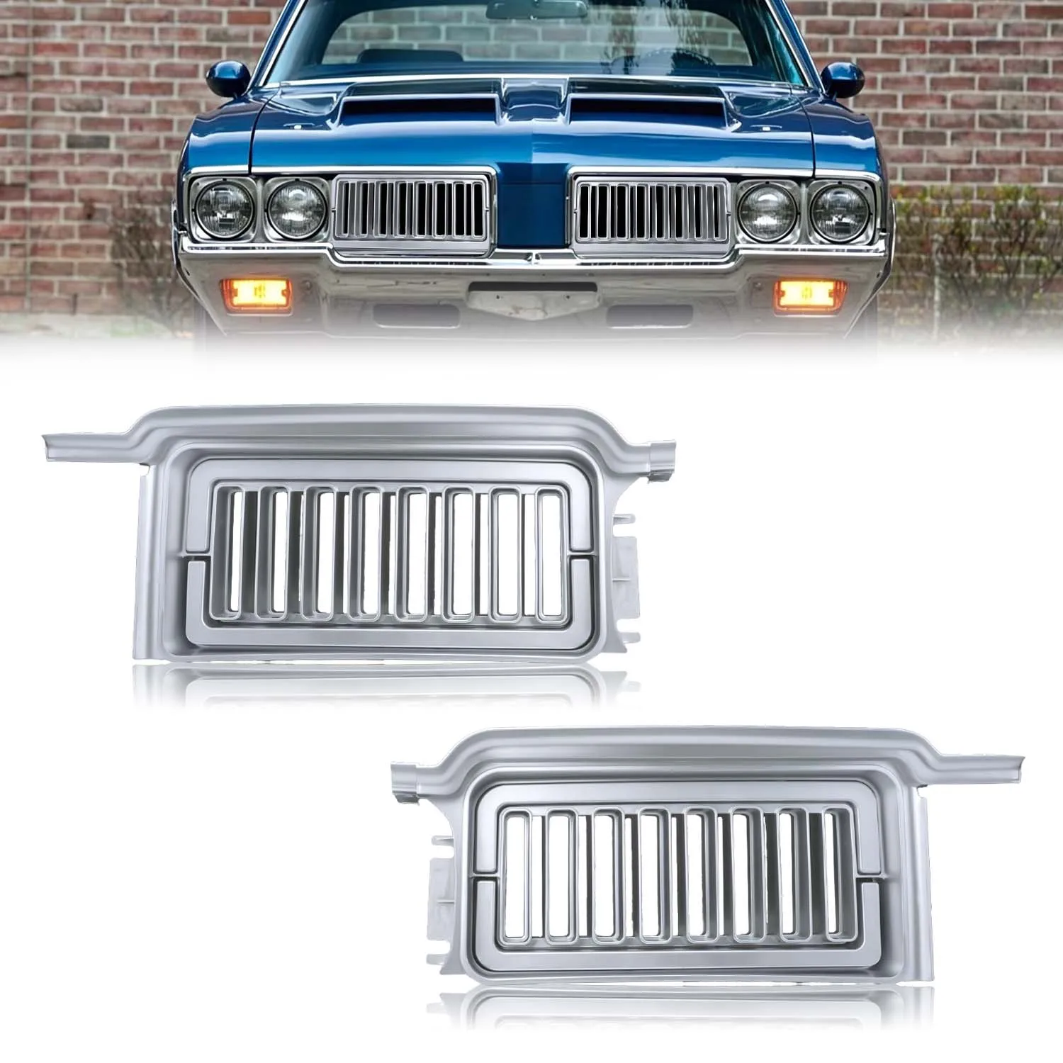 2Pcs Front Bumper ABS Plastic Hood Insert Grill Grille Shell For 1970 Oldsmobile Cutlass 442 F85 Hurst Olds W-30 W-31 models