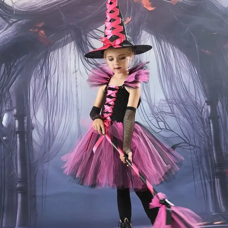 

Детские костюмы на Хэллоуин, ролевые платья ведьмы для девочек, шапки, метлы, детские карнавальные жилеты, платья, подарки на день рождения