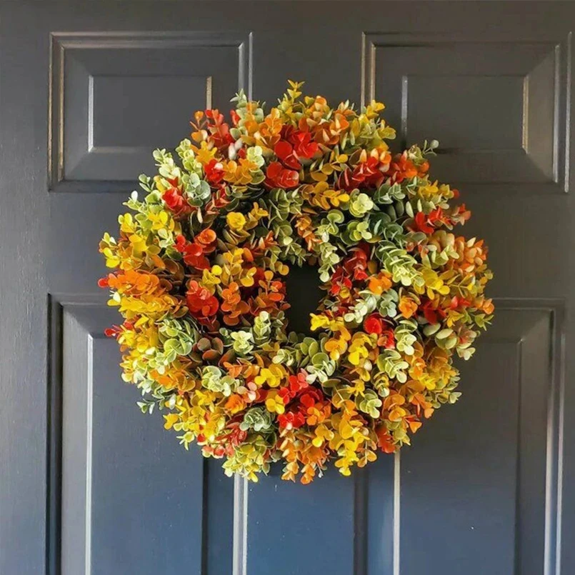 35cm Artificial Wreath Autumn Eucalyptus Wreath Background Wall Window Wedding Party Gifts Christmas Decorations for Home Garden