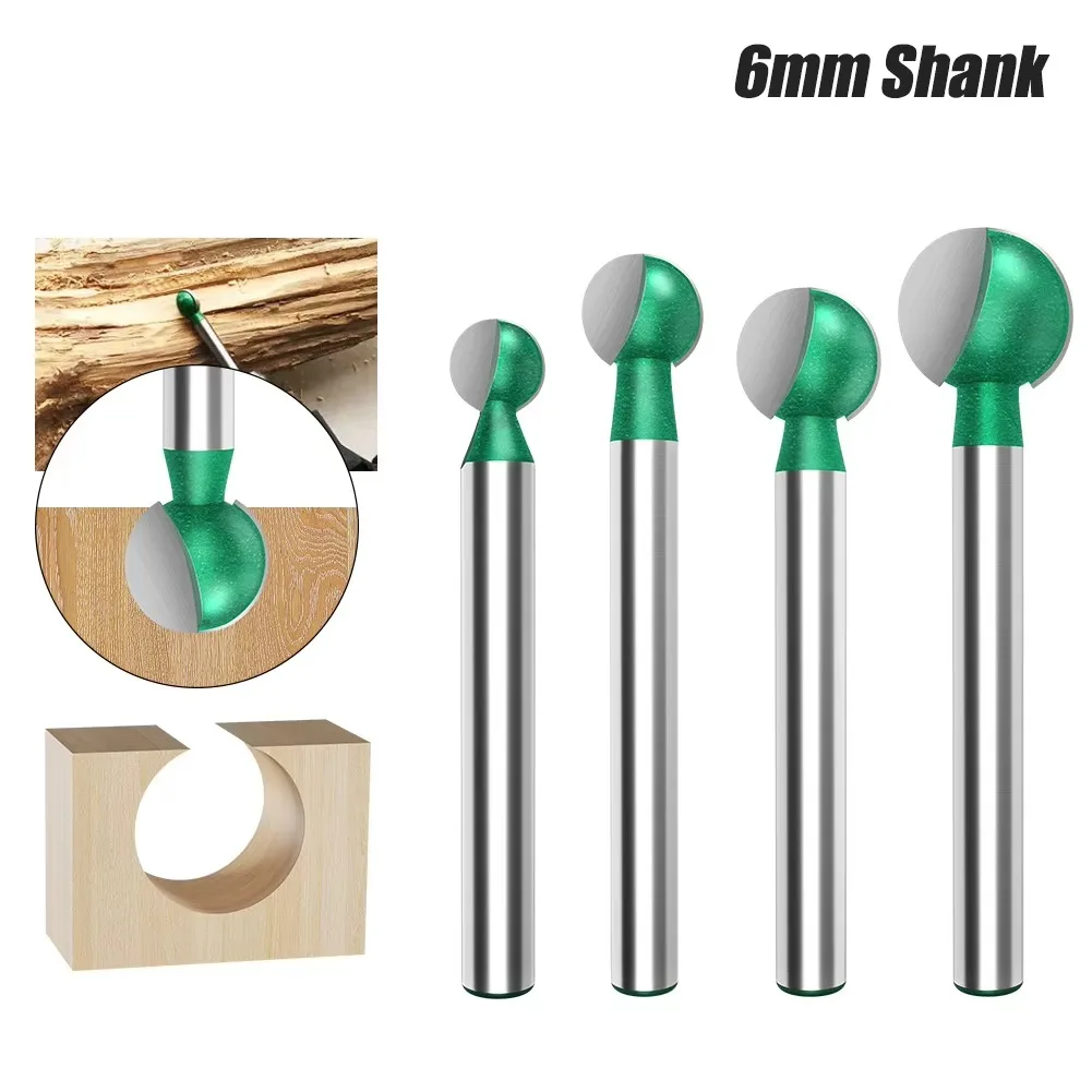 1PC 3MM 6MM Shank Milling Cutter Wood Carving Ball Nose Round Carving Cove CNC Milling Radius Core Carbide Router Bit