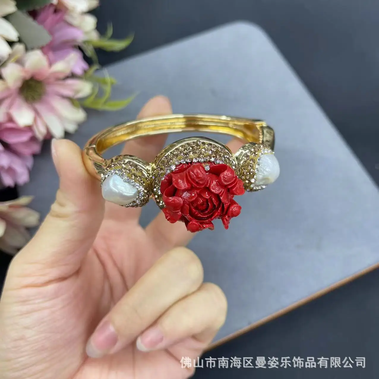 New peony shell powder pressed cinnabar luxury four-piece set new Chinese niche original design jewelry hot-selling models