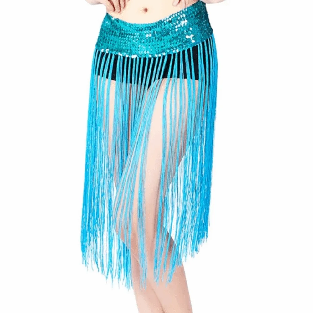 Cinturón creativo para danza del vientre, falda envolvente con lentejuelas brillantes, cadena de cintura con lentejuelas, borla larga, bufanda clásica para danza del vientre