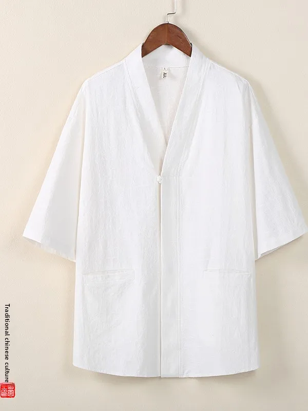 

Loose Fit Linen Cotton ort Sve Men's irt Summer Casual Wear Chinese Sle Zen Tea Clothing Youth Faion T Top