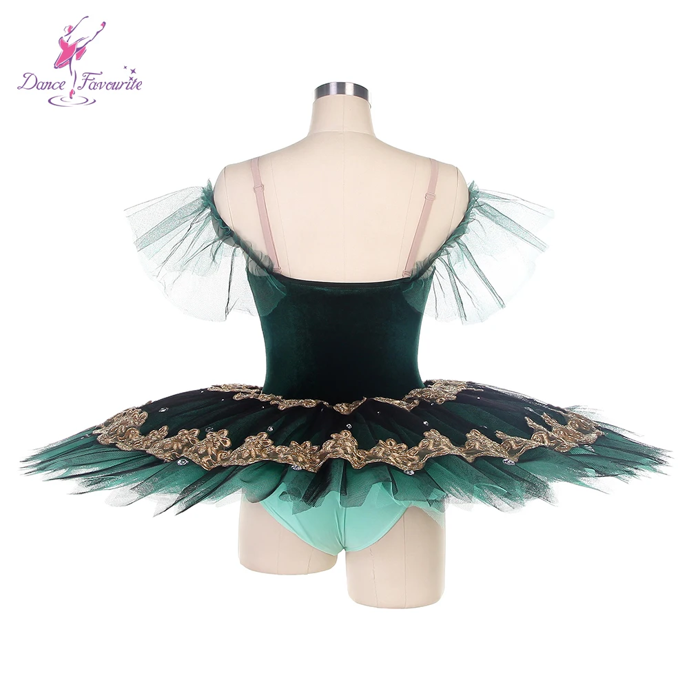 Dance Favourite Ballet Tutus BLL483 Green Velvet Bodice Pre-professional Ballet Tutu with Gold Trims Green Tutus