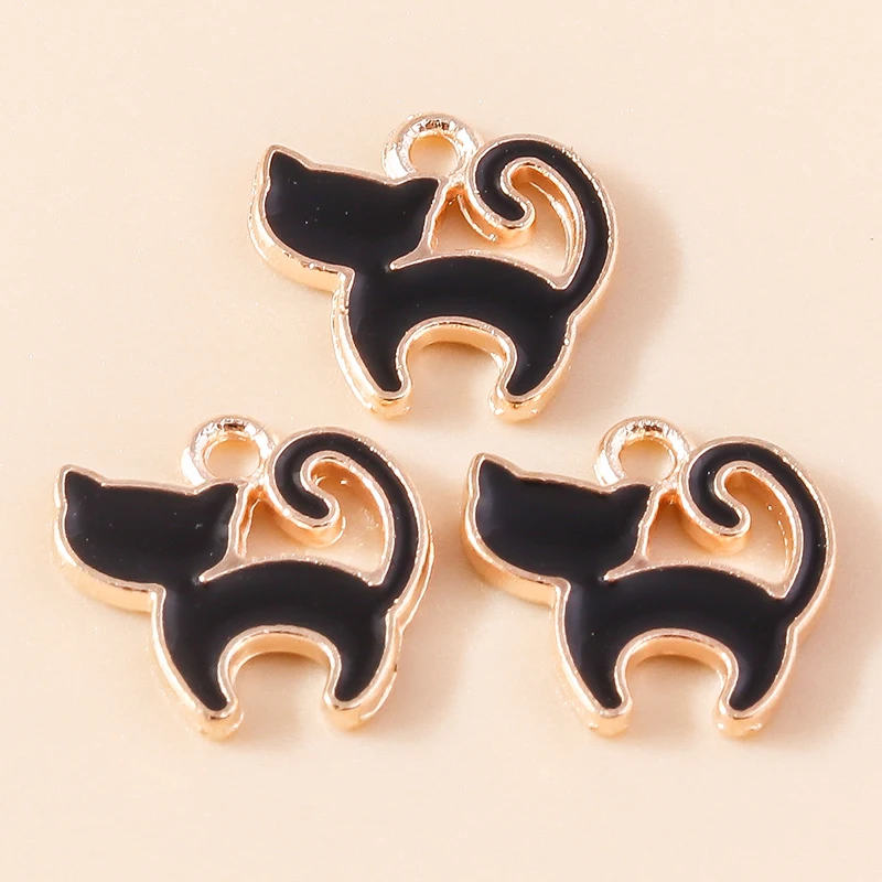 20 Stück 12x12mm Cartoon-Emaille-Tieranhänger Katzen-Charms für Schmuckherstellung, Ohrringe, Halsketten, Armbänder, DIY-Bastelbedarf – Detail 7