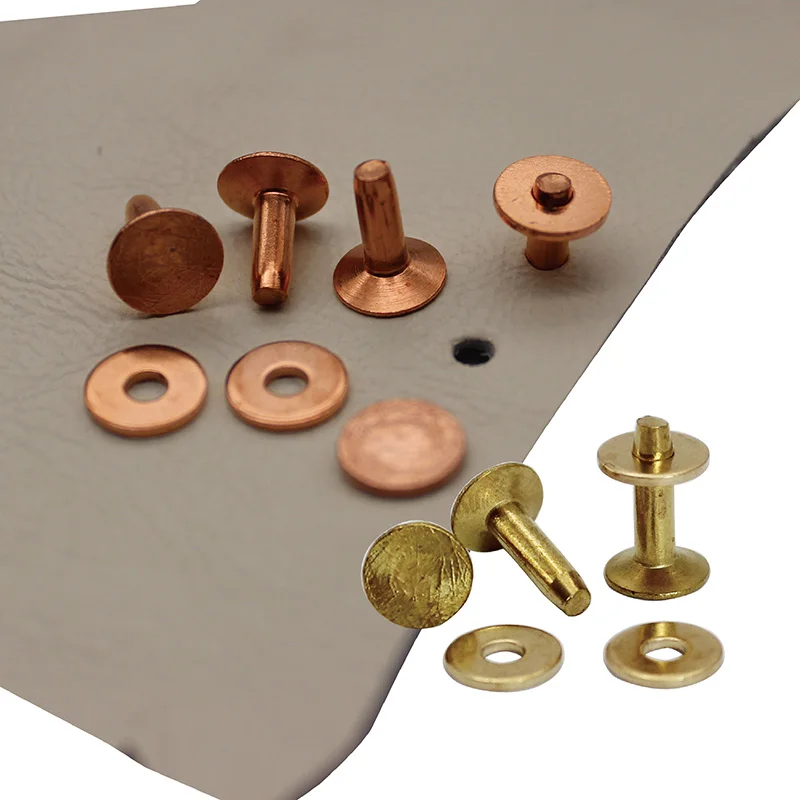 Leather Craft DIY Repair Fittings Solid Brass Copper Rivets and Burrs 9mm 10mm 11mm 12mm Leather Fasteners 6