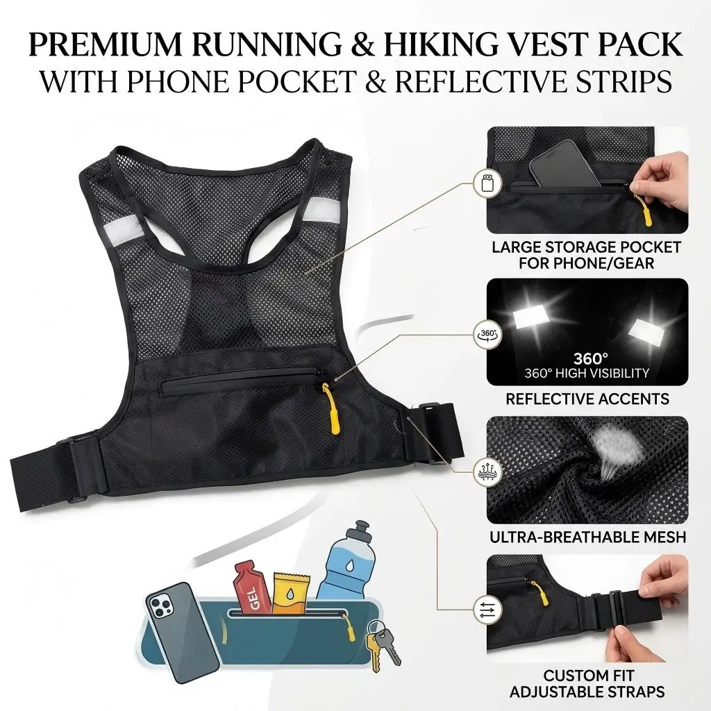 Reflektierende, federungsfreie Lauf-Brusttasche, atmungsaktiver, leichter 6,7-Zoll-Handyhalter für Marathon, Radfahren, Wandern – Detail 1