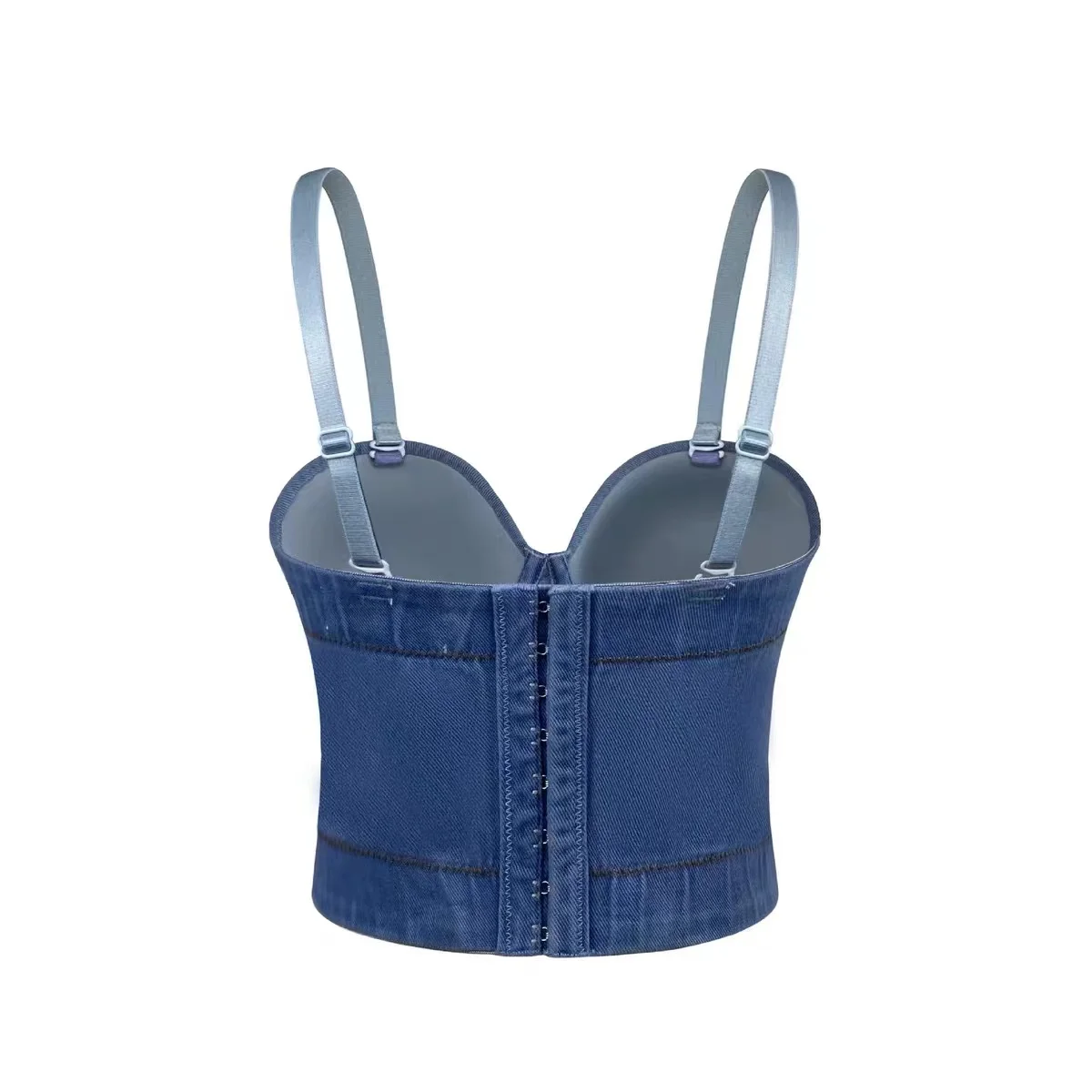 2023 Summer  Women Denim Tube Top Diamond Beaded Strapless Vest Lace up Zipper Bustier Bra Night Club Party Tank Top Female