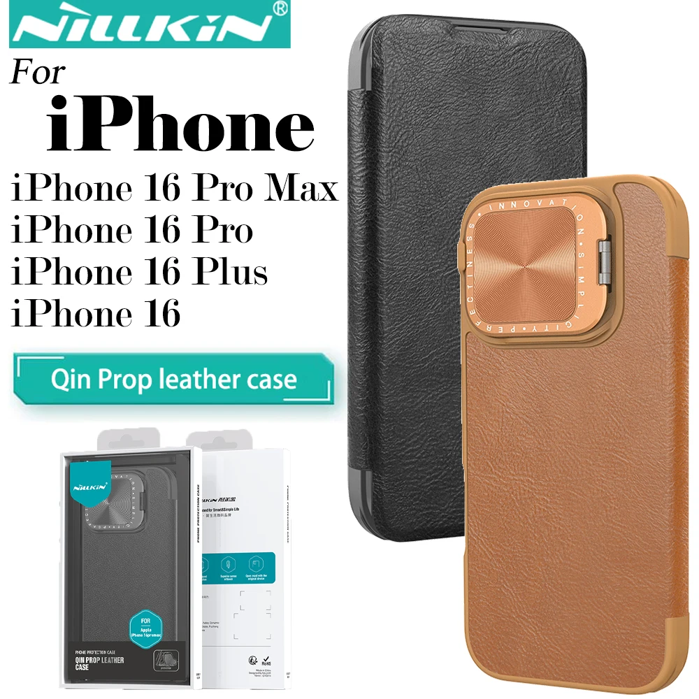 

Nillkin для iPhone 16 Pro Max / 16 Pro / 16 Plus Роскошный кожаный чехол-книжка QIN ProP противоударный защитный чехол-слайдер для камеры