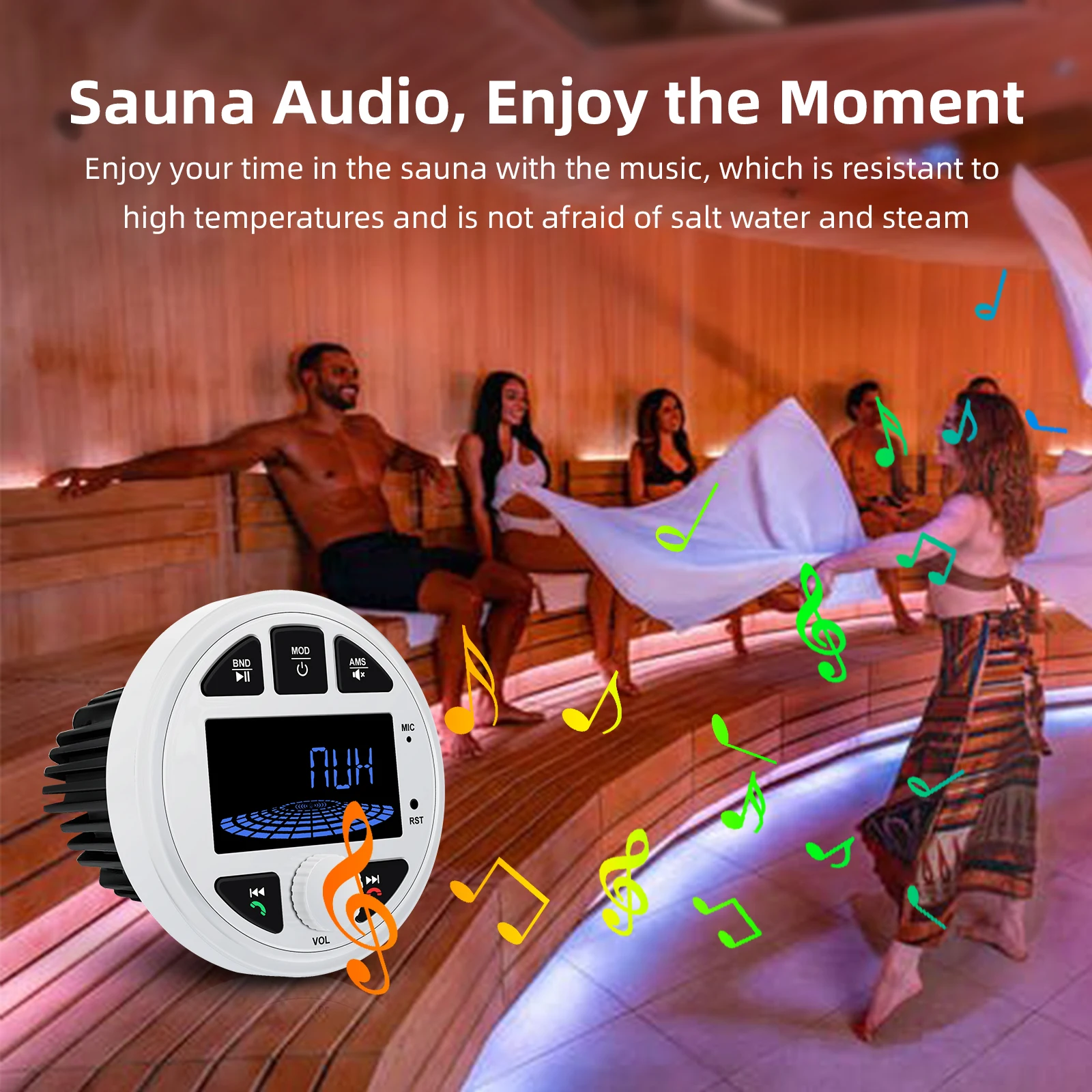 Ezonetronics Waterproof Bluetooth RV Audio Head Unit Sauna MP3 Player with 3’’ LCD Display Support FM AM USB AUX Subwoofer