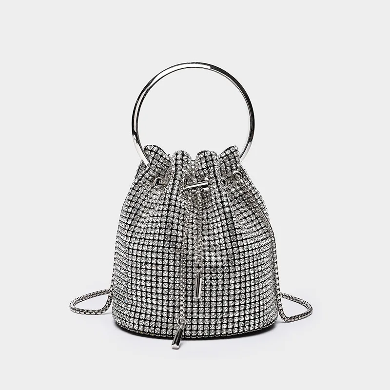 

Luxury Rhinestone Bucket Bag for Women - Full Diamond Embellished Evening Clutch Crossbody Chain Purse with Shiny Crystals