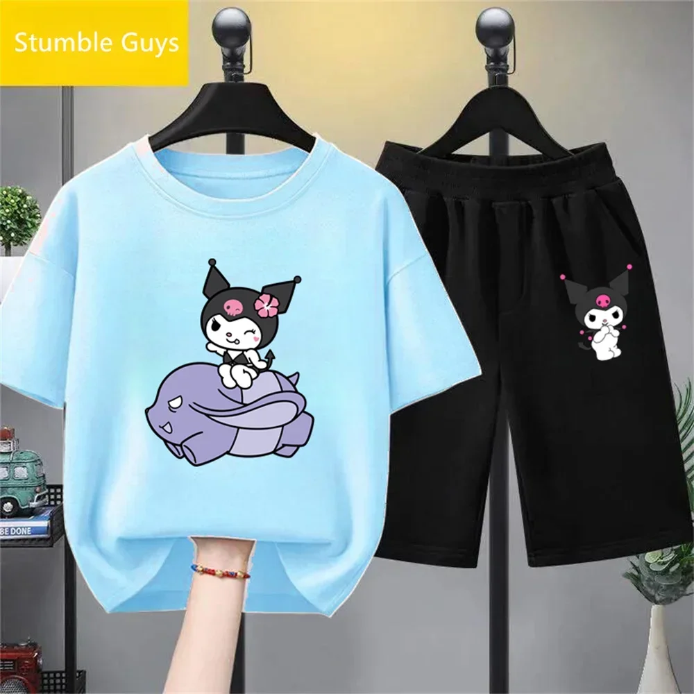 Cartoon Summer Kuromi T-Shirt My Melody Hello Kitty Print Trucksuit Cartoon Clothing Kids Adults Girls Boys Fashion Casual Top