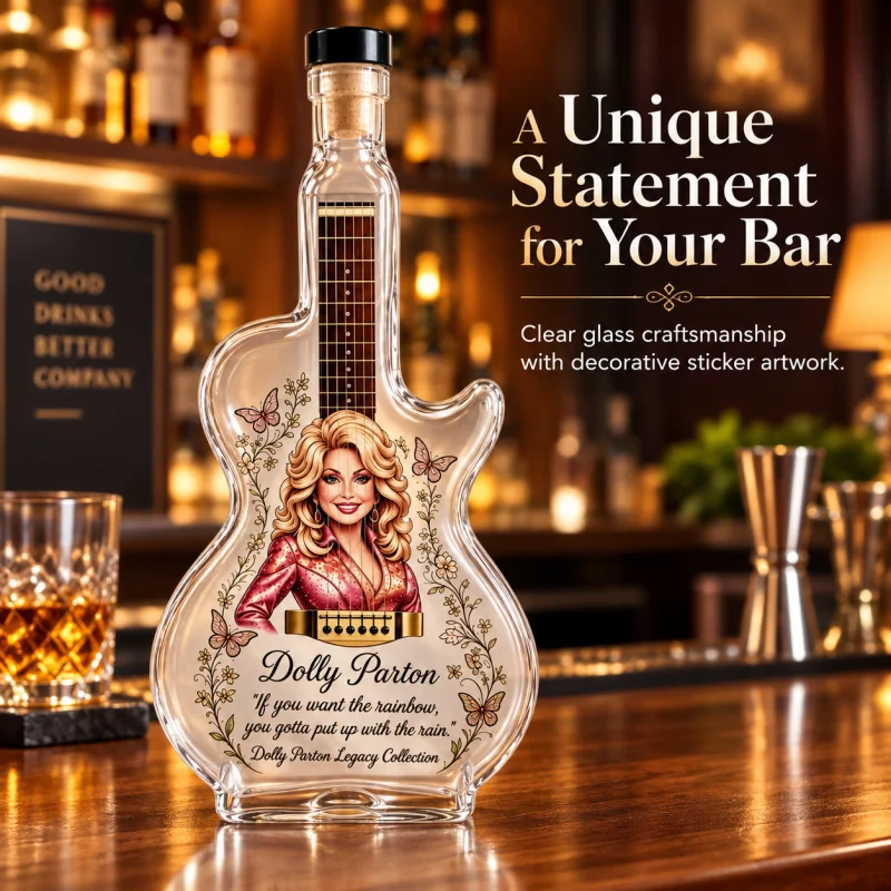 Dolly Parton Guitar Shaped Glass Decanter Decorative Liquor Bottle Country Music Collectible Gift for Fans Home Bar Decor