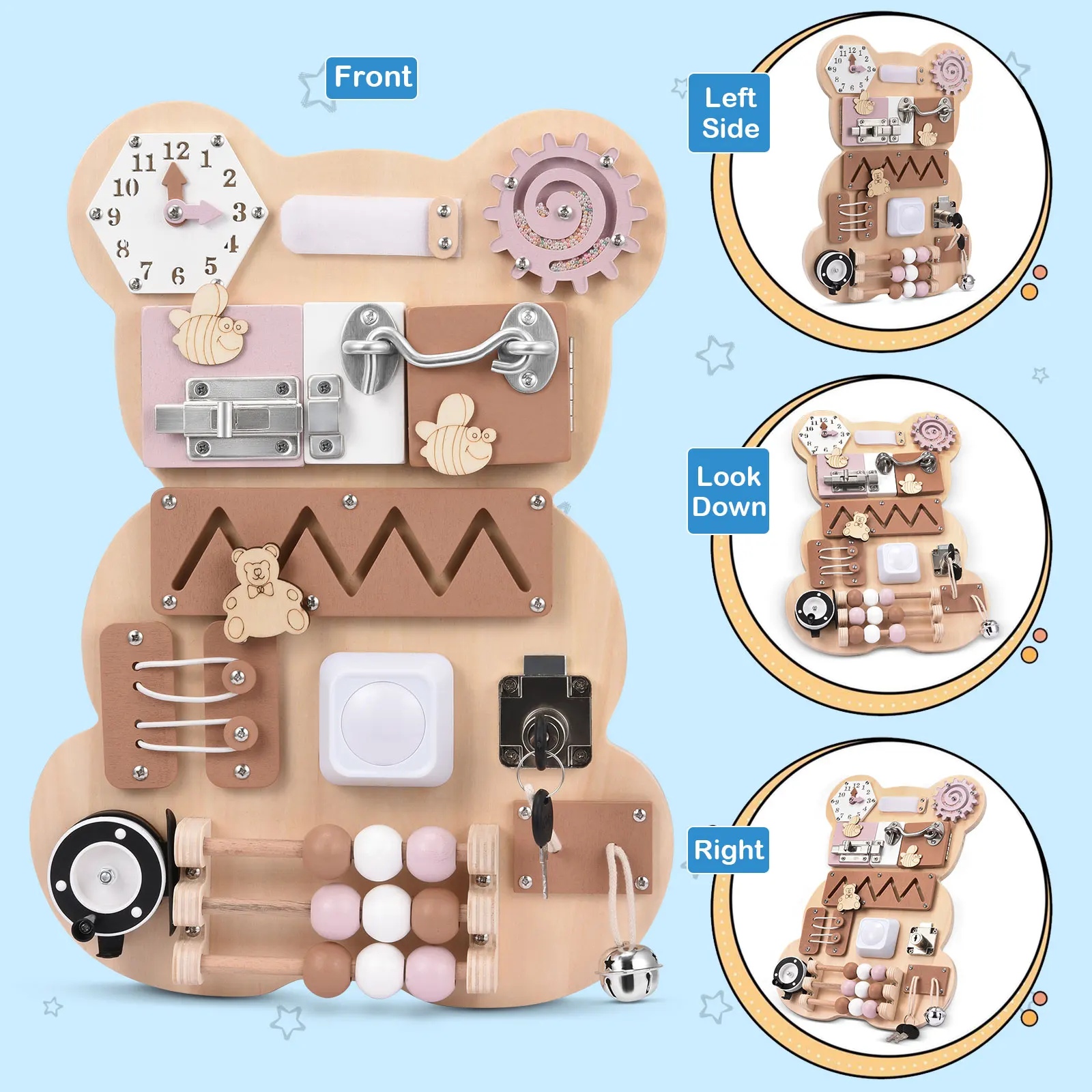 Montessori Atividade Board Toy Urso Busy Board Aprendizagem Precoce Toy Travel Presente para o bebê 2 3 4 Hands-On Life Skill Ability