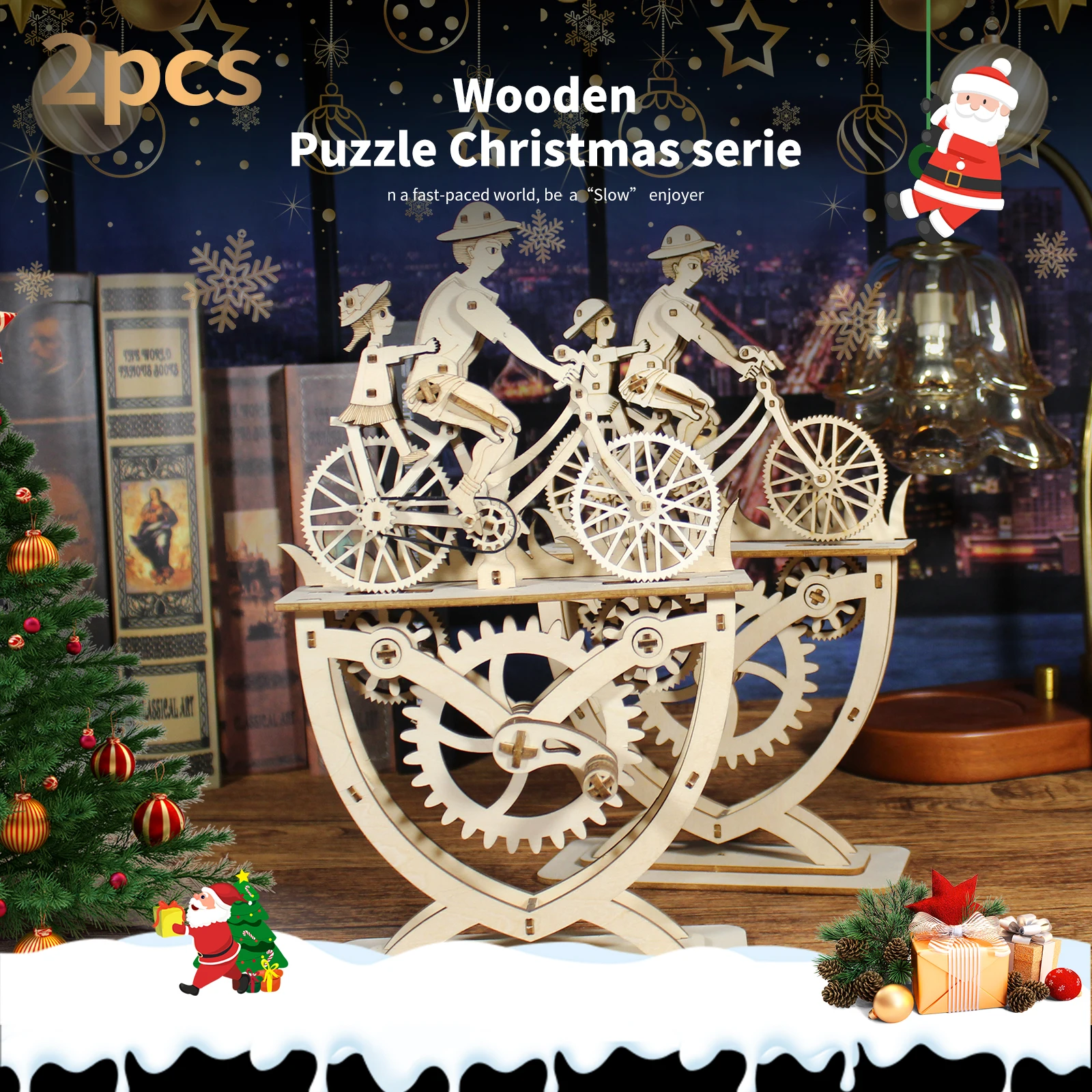 Rompecabezas de madera 3D para padre e hijo, hija, Kits de modelos de montaje de bicicleta hechos a mano, decoración creativa, 2 uds.