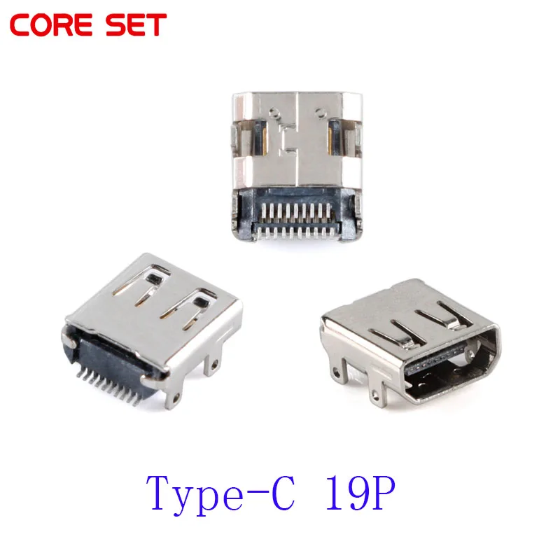 10Pcs/2p MINI HDMI female USB connector Type C 19P SMD DIP plug high-definition display transmission interface connector socket