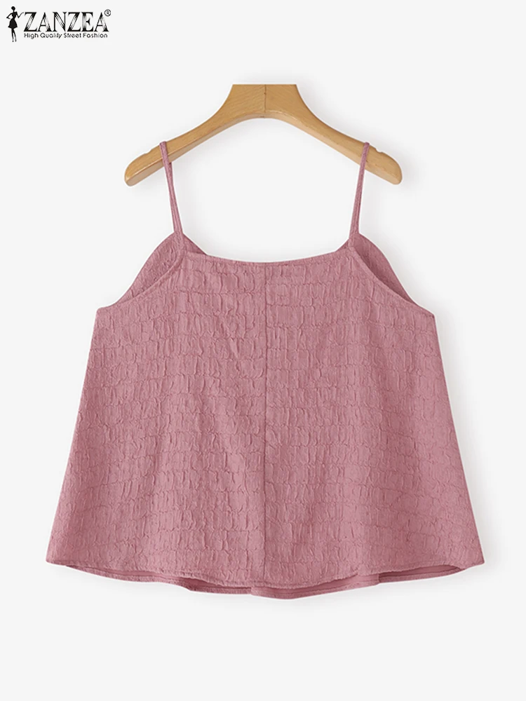 ZANZEA, camisola de verano para mujer, camisetas informales sin mangas a la moda, camisetas sin mangas holgadas de Color sólido con tirantes elegantes, camisetas coreanas para mujer 2025