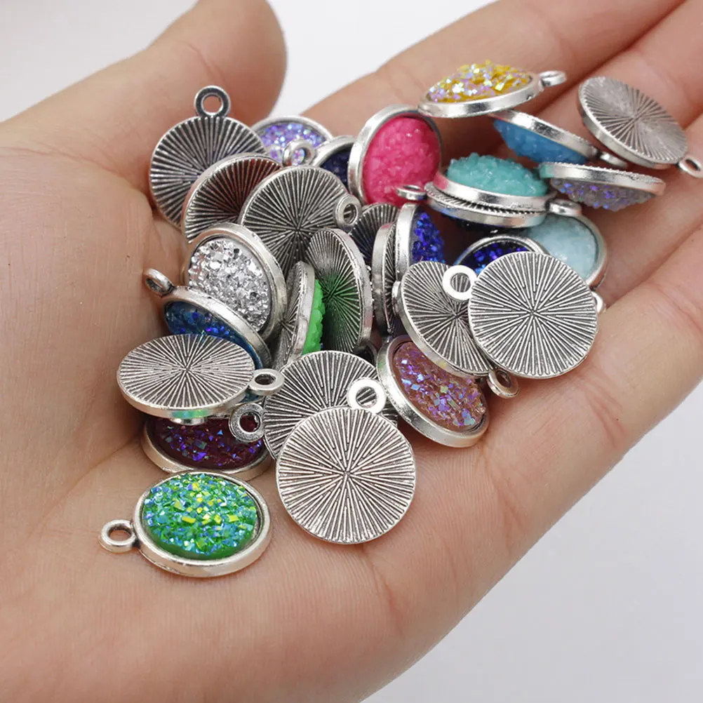 

20 pcs 12Mm Alloy Pendants Round Resin Charms For Necklace Diy Jewelry Making Keychain Bracelet Pendant Mixed Color