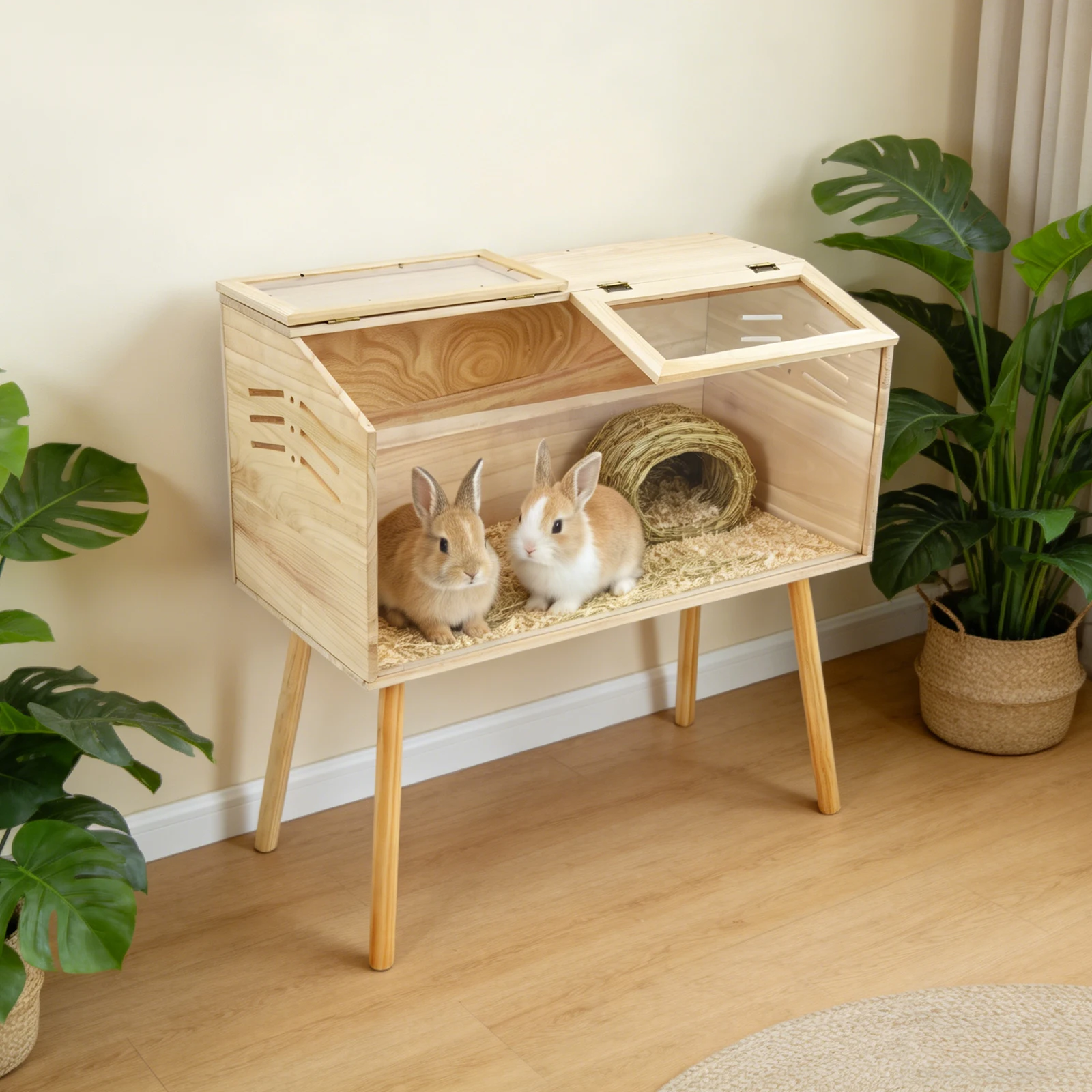 

Large Wooden Hamster Cage Acrylic Pet Box Breathable Ventilation Habitat with Skylight, Multi-purpose Cage for Hamster Chick Duck Parrot Small Animals, 804078cm Freestanding Easy Assembly