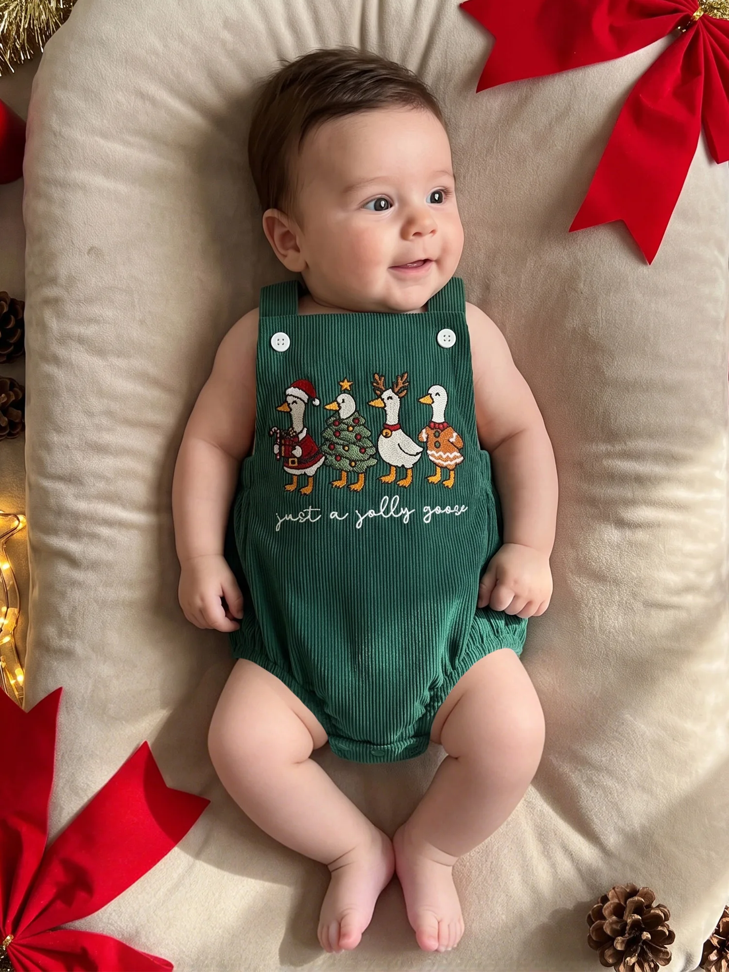 Christmas-Corduroy Sleeveless Overalls Baby Christmas-Corduroy-Romper Romper Embroidery Sleeveless Overalls Christmas-Corduroy