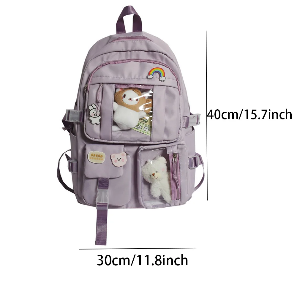 Girls High School Student Backpack Bags Backpack with Pin and Pendant,Cute Aesthetic Backpack ,Outdoor Sports Leisure Bag