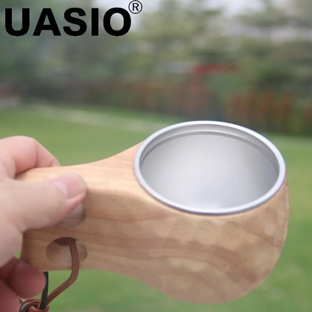 Finnish Cup Nordic Style Outdoor Camping Stainless Steel 304 Wooden Cup Travel Portable Rubber Wooden Tea Milk Coffee Cups