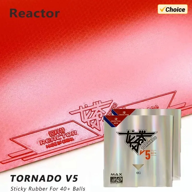 Borracha de Tênis de Mesa REACTOR Tornado V5, Borracha Adesiva para Ataque com Loop, Dureza Média com Esponja de Máxima Energia Interna